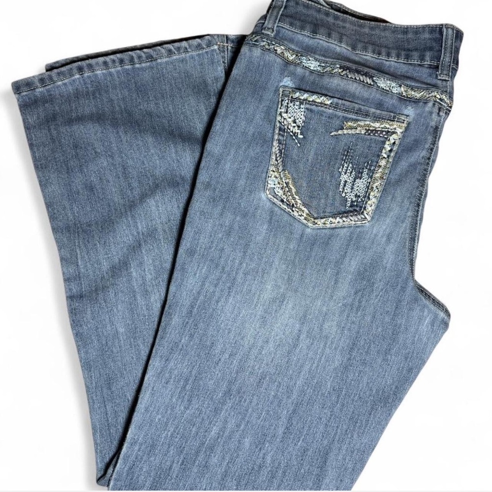 Maurices Blue Boot Cut Jeans with Embellished Pocket